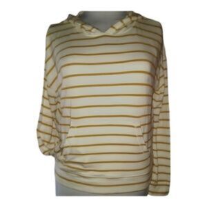 American Eagle Soft & Sexy Plush Striped Hoodie Gold Cream Size Small